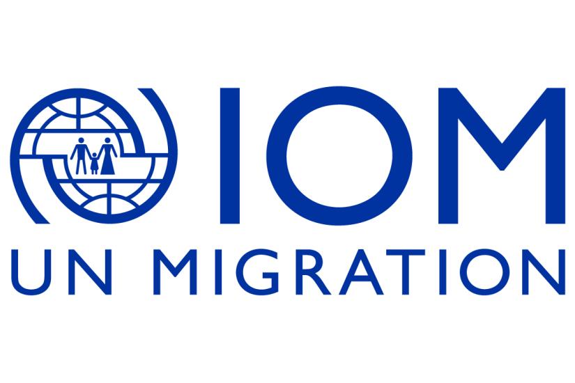 official IOM logo in blue on white background